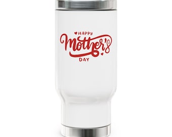 Taza de viaje "Feliz Día de la Madre" / 414 ml (14 oz) con asa de acero inoxidable