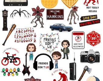 Paquete de imágenes PNG de Stranger Vibes, Personajes extraños PNG, Descarga digital, Transparente, Terror Retro 80s Sobrenatural PNG