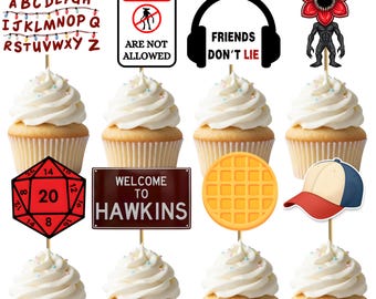 Stranger Cupcake Toppers, Stranger Toppers, Kuchenstecker (Digitale PDF-Datei) 12 Cupcake Toppers