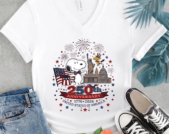 4th July 250th Year Shirts,Bella Canvas V Neck, Vintage America 1776-2026 Shirt, Cute Cartoon Dog Patriotic Graphic Tee, Gift For Her,Unisex