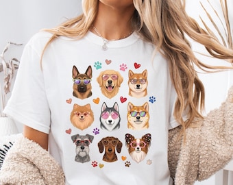 Happy National Dog Day Shirt, Cute Multiple Dog Breeds Tshirt, Cool Dogs Wearing Sunglasses Tee, Graphic Gift For Dog Mom