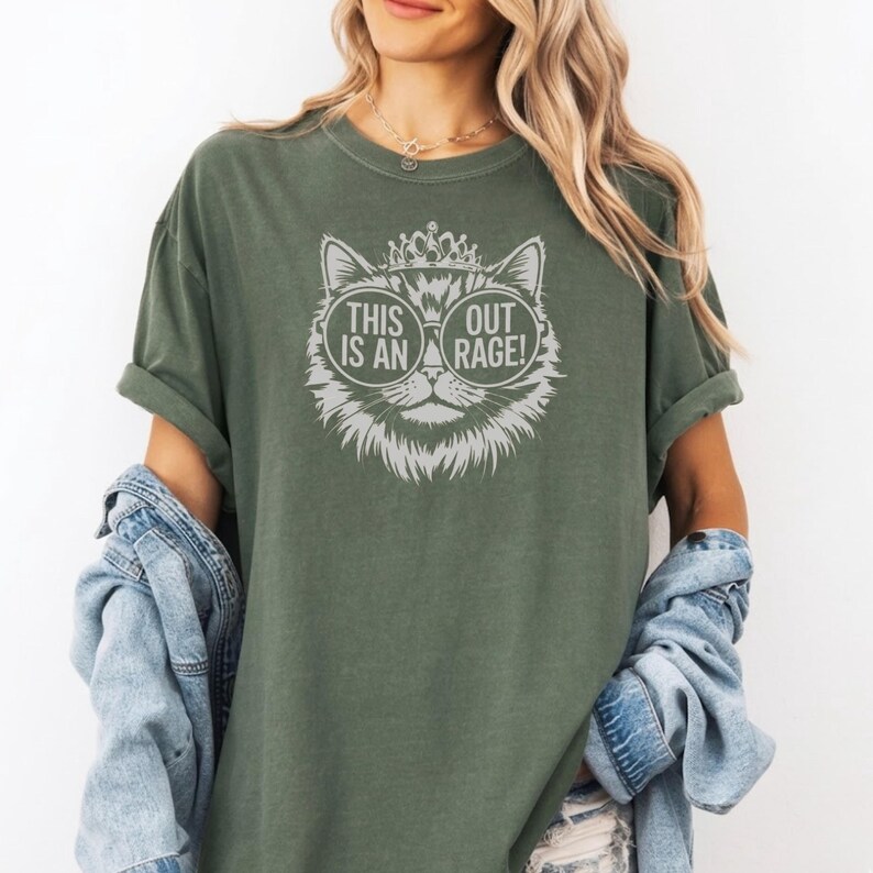 This Is An Outrage Cat Shirt, Funny Grumpy Cat Tee, Sassy Cat Lover Gift, Retro Sunglasses Cat T-Shirt, Vintage Aesthetic Cat Graphic Top image 1