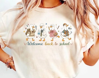 Welcome Back To School Shirt, Comfort Colors Tee, Cute Teacher Goose Graphic Tshirt, Whimsical Educator Gift For Women