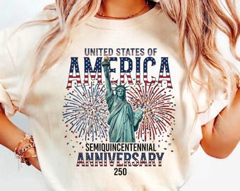 4th July 250th Year Shirts, Comfort Colors® Lady Liberty Tee, Vintage Semiquincentennial Anniversary T-Shirt, Patriotic US 250 Birthday Gift