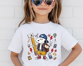 Back To School Kid Shirt, Cute Cartoon Dog Graphic Tshirt, Retro Student Puppy Tee, Whimsical Classroom Gift For Youth