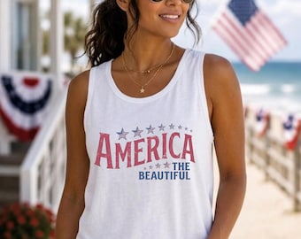 America The Beautiful Tank Top, 4th of July Retro Shirt, Vintage Patriotic Stars Graphic Tee, Independence Day Gift Her, Comfort Colors Top