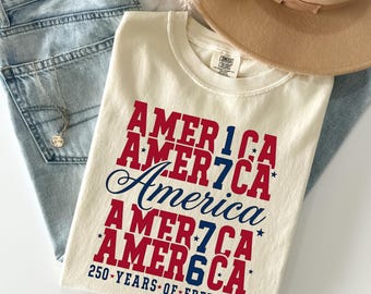 4th July 250th Year Shirts, Vintage 1776 America Tee, 250 Years of Freedom Graphic Top, Comfort Colors® Patriotic Semiquincentennial Gift