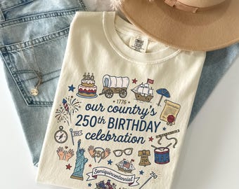 Comfort Colors® Our Country's 250th Birthday Celebration Shirt, USA 250th Anniversary Tee, 1776-2026 Semiquincentennial Patriotic Gift Shirt