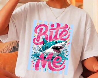Bite Me Shark Shirt, Comfort Colors 1717 Tee, Funny Shark Week Graphic T-Shirt, Retro Ocean Beach Vacation Apparel, Cute Marine Life Gift