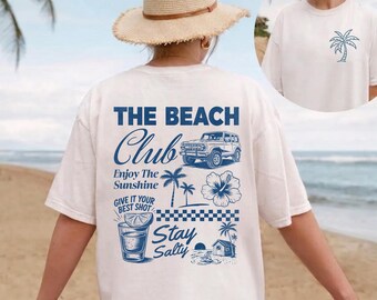 Retro Beach Club Shirt, Comfort Colors 1717 Ivory Tee, Vintage Surf 4x4 Truck Graphic T-Shirt, Coastal Stay Salty Back Print Shirt Gift