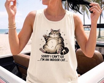 Sorry I Cant Go Im An Indoor Cat Tank Top, Funny Introvert Sleeveless Shirt, Cute Chubby Tabby Gift, Spooky Summer Vest