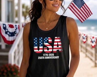 4th July 250th Year Shirts, Vintage USA 250th Anniversary Tank Top, Distressed 1776-2026 Flag Shirt, Comfort Colors® Patriotic Gift Her