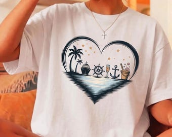 Nautical Cruise Heart Shirt, Comfort Colors 1717 Tee, Beach Vacation Graphic T-Shirt, Cute Cruise Line Family Gift, Summer Holiday Top