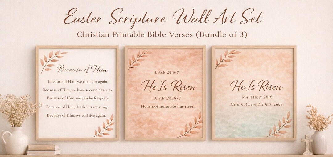 Christian Easter Wall Art Set | He is Risen Scripture Prints (digital ...
