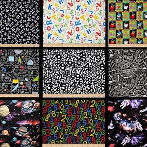 School Classroom Valance Science Math Window Curtain Teacher Decor Space Planet Astronaut Numbers Letters Chemistry Geometry Red Blue Black