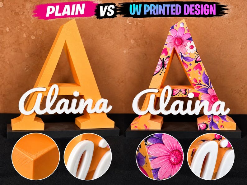 Personalized 3D Printed Name Sign, Custom UV Printed Initial Letter, Unique Name Decor for Home, Office, Man Cave, Bedroom & Nursery image 4