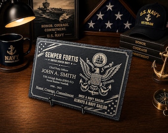 Personalized U.S. Navy Slate Plaque – Custom Retirement Military Keepsake