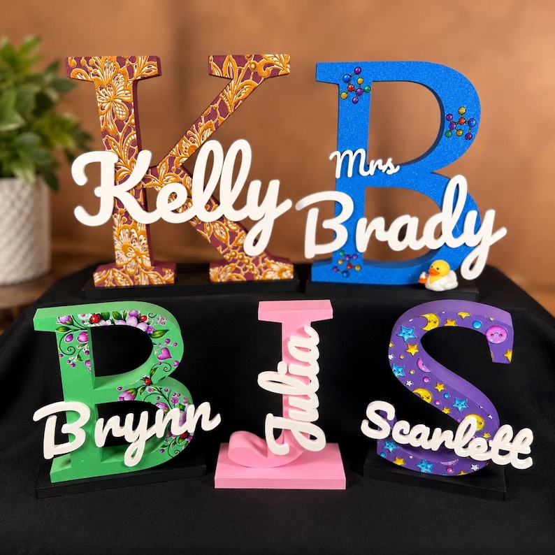 Personalized 3D Printed Name Sign, Custom UV Printed Initial Letter, Unique Name Decor for Home, Office, Man Cave, Bedroom & Nursery image 1