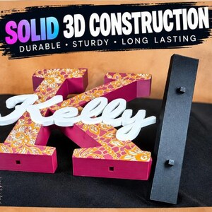 Personalized 3D Printed Name Sign, Custom UV Printed Initial Letter, Unique Name Decor for Home, Office, Man Cave, Bedroom & Nursery image 5