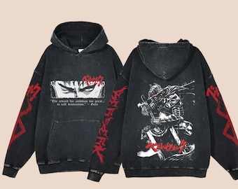 ベルセルク ガッツ マンガ パーカー、ヴィンテージウォッシュド ストリートウェア プルオーバー、ユニセックス スウェットシャツ