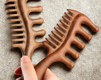 Wide Tooth Detangling Comb, Curly Hair Comb, Afro Pick Comb, Natural Wooden Look Hair Comb, Thick Hair Detangler, Textured Hair Tool