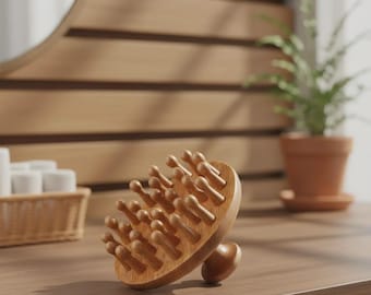 天然サンダルウッド頭皮マッサージャー | 環境に優しく、再利用可能なヘッド＆ヘアブラシでリラックス