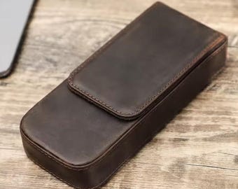 本革3スロットペンケース - ハンドメイドペンシルホルダー、デスクオーガナイザー