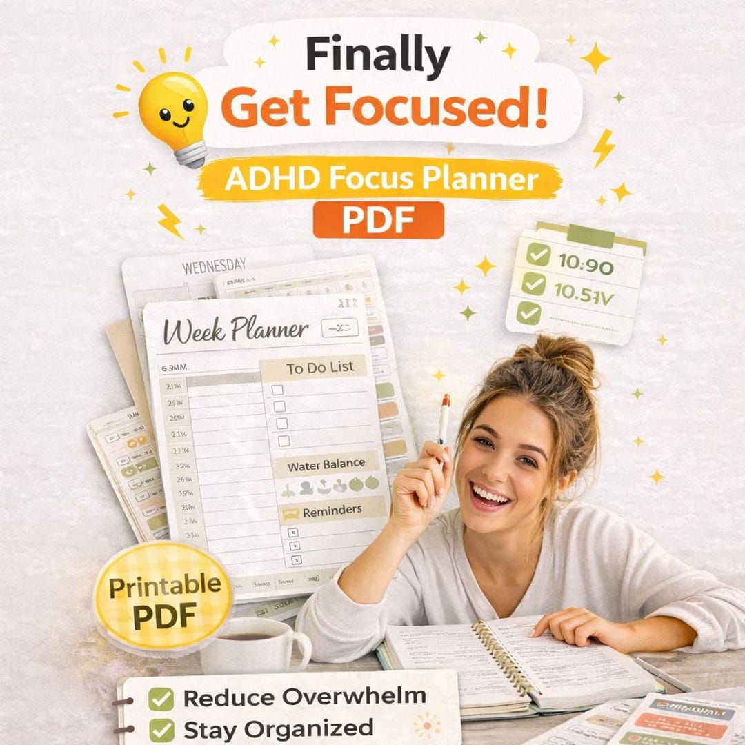 ADHD Focus Planner Printable, Daily Weekly Monthly PDF (instant ...