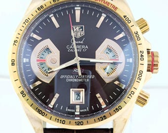 Orologio da polso vintage Tag Heuer Grand Carrera Calibre 17 Cronografo al quarzo con quadrante marrone, spedizione gratuita.