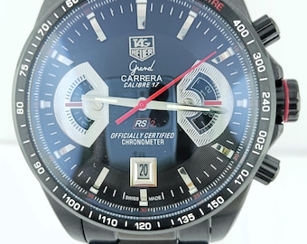 Orologio da polso vintage Tag Heuer Grand Carrera Calibre 17 Cronografo al quarzo con quadrante nero, spedizione gratuita.