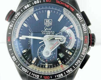 Orologio da polso vintage Tag Heuer Grand Carrera Calibre 36 Cronografo al quarzo con quadrante nero, spedizione gratuita.