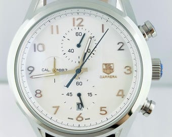 Orologio da polso vintage Tag Heuer Carrera Cal 1887 Cronografo al quarzo con quadrante bianco, spedizione gratuita.