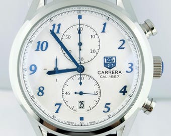 Vintage Tag Heuer Carrera Cal 1887 Chronograph Quartz White Dial Men's Wrist Watch Free Shipping