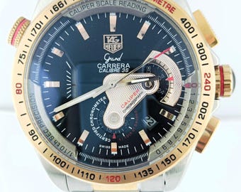 Orologio da polso vintage Tag Heuer Grand Carrera Calibre 36 Cronografo al quarzo con quadrante nero, spedizione gratuita.