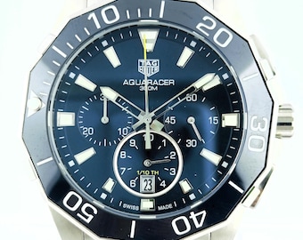 Orologio da polso da uomo vintage Tag Heuer Aquaracer Cronografo al quarzo con quadrante blu e lunetta girevole, spedizione gratuita