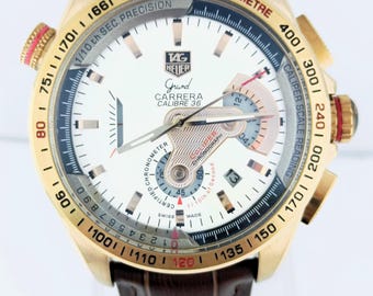Orologio da polso vintage Tag Heuer Grand Carrera Calibre 36 Cronografo al quarzo con quadrante bianco, spedizione gratuita.