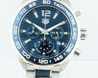 Vintage Tag Heuer Formula 1 Chronograph Quartz Blue Dial Tachymetre Men's Wrist Watch Free Shipping