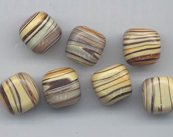 frosted swirled rounds with light coffee brown glass on the edges 6 vintage Japanese lampwork glass beads 14.5 x 14 mm