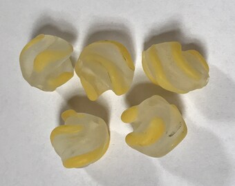 frosted swirled rounds with light coffee brown glass on the edges 6 vintage Japanese lampwork glass beads 14.5 x 14 mm