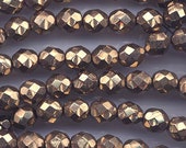 One 16-inch strand (about 50 beads) 8 mm metallic golden light bronze full coat glass firepolished beads 498