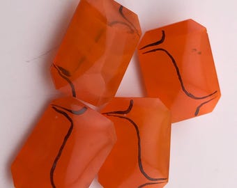 西ドイツ製の濃いオレンジ色の半透明のガラス石の八角形6個 - 18 x 13