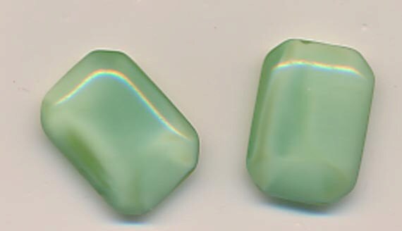 5 Pale Blue Vintage German Glass Cabochons Pink Rose Leaves 18 x 13 mm