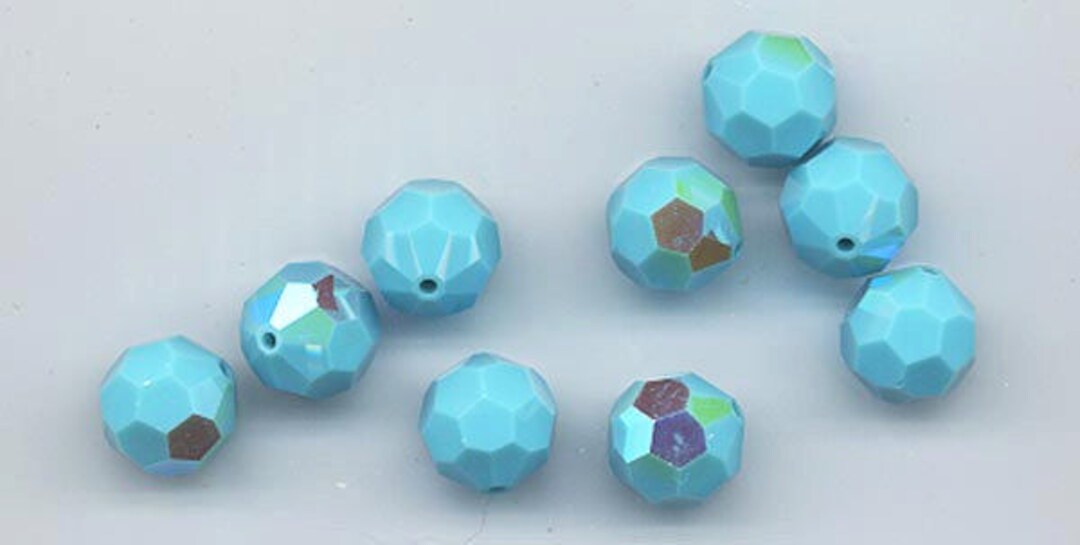 Twelve Swarovski Crystals in the Rare Discontinued Color Turquoise Art. 5000 8 Mm Turquoise AB