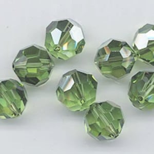 12 vintage Swarovski crystals with &quot;satin&quot; effect - art. 5000 - peridot satin - 10mm