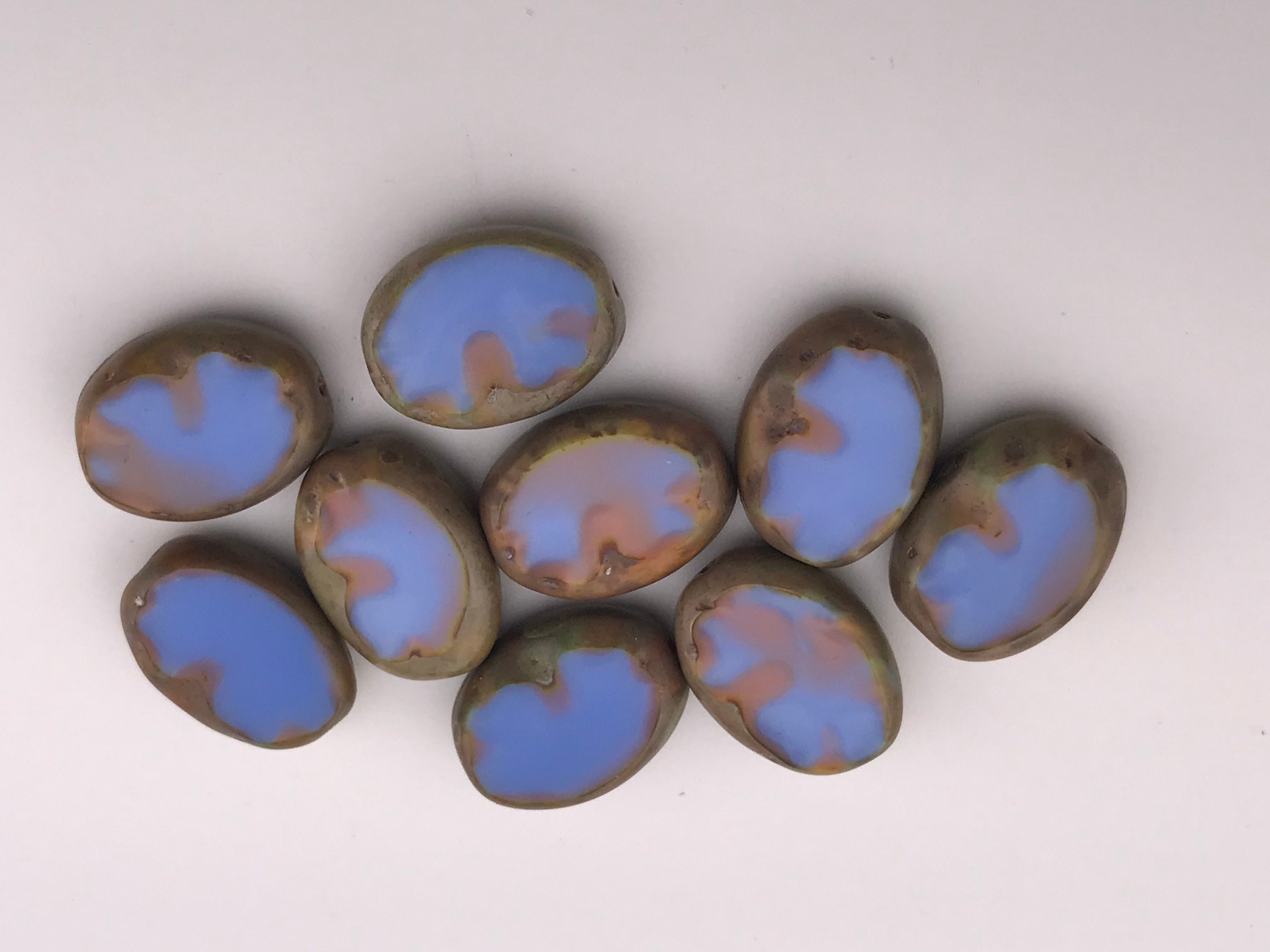 Four Gorgeous Czech Table Cut Blue and Shades of Brown Glass Beads