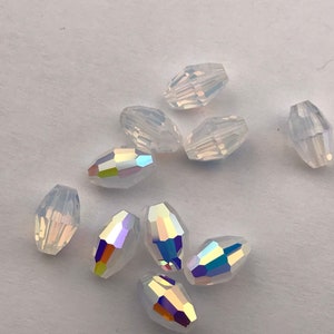 12 vintage Swarovski crystals - Art. 5200/351 - 9 x 6 mm - white opal aurora borealis (AB)