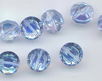 8 rare vintage Swarovski crystal beads -- Art. 5100 - 10mm - light sapphire AB