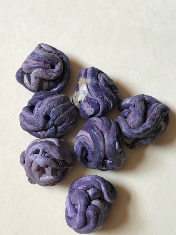 Eight Rare Vintage Japanese Clay Beads Faded Purple About 15 Mm in Size 