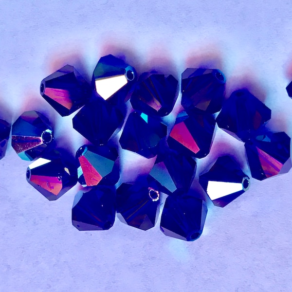 Twelve beautiful discontinued Swarovski crystals - Art. 5301 (bicones) - 8 mm - rare color cobalt AB