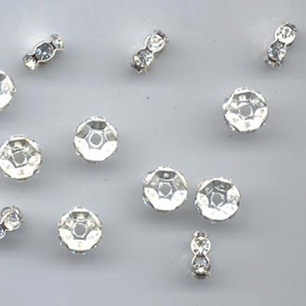 12 vintage Austrian rhinestone rondelles - 9.75 mm Swarovski crystal/silver plated